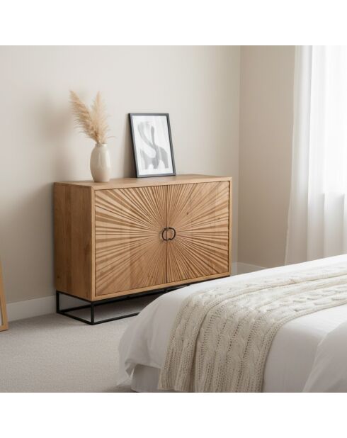 Aparador con 2 puertas esculpidas Manguier Solaris II beige - 120x42x85 cm