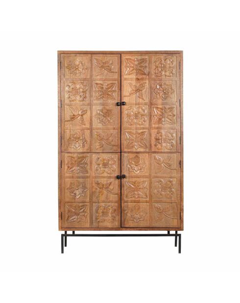 Armoire sculptée 2 portes Manguier Sculture II beige - 112x48x180 cm