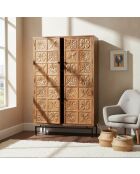 Armoire sculptée 2 portes Manguier Sculture II beige - 112x48x180 cm