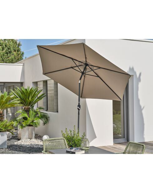 Parasol MARBELLA à manivelle gris anthracite et Kaki - 138x14x14cm
