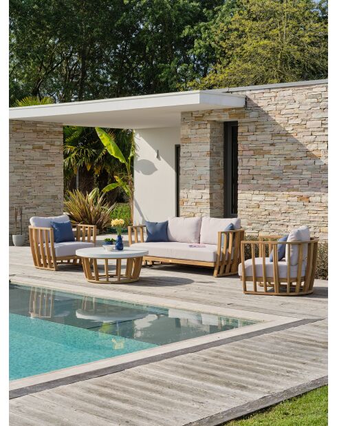 BOGOTA 5-Sitzer-Gartenlounge aus braunem und ecrufarbenem Akazienholz