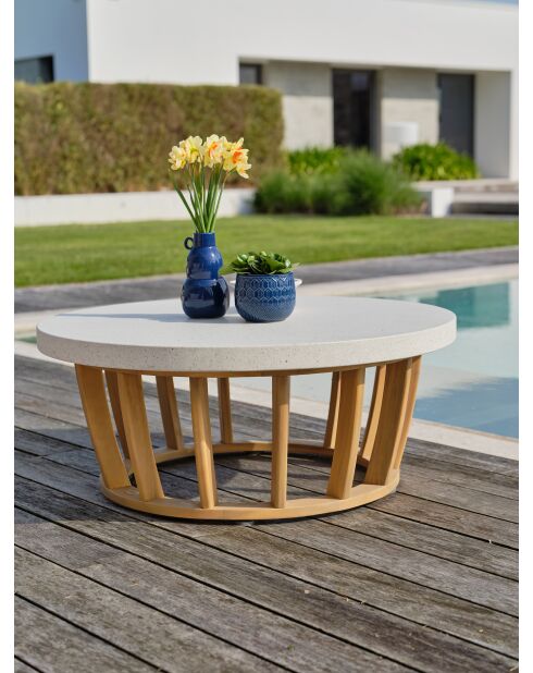 BOGOTA 5-Sitzer-Gartenlounge aus braunem und ecrufarbenem Akazienholz