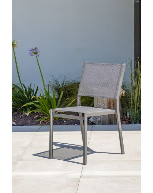 STOCKHOLM stapelbarer Gartenstuhl aus Textilen und anthrazitgrauem Aluminium - 103x62x100cm