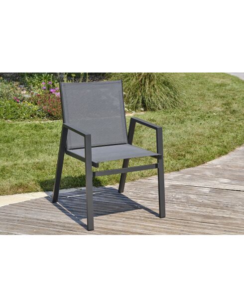 FLORIDE stapelbare tuinfauteuil in textileen en antracietgrijs aluminium - 103x62x100cm