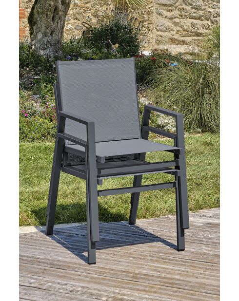 FLORIDE stapelbare tuinfauteuil in textileen en antracietgrijs aluminium - 103x62x100cm