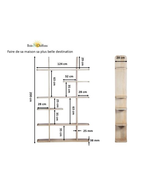 Ariel II beige open boekenkast - 124x28x200 cm