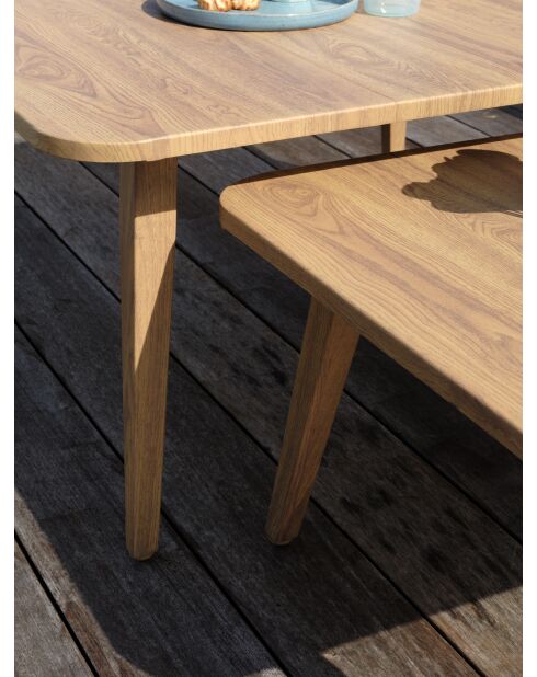 Salón de jardín bajo IBARRA de 5 plazas en aluminio imitación madera y cuerda tejida marrón y crudo