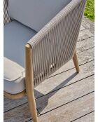 Salón de jardín bajo IBARRA de 5 plazas en aluminio imitación madera y cuerda tejida marrón y crudo