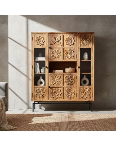 4-türiges Bücherregal Manguier Sculture II beige - 120x40x155 cm