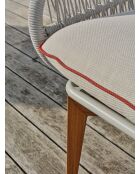 Salón de jardín bajo CUZCO de 5 plazas en aluminio, imitación madera y cuerda tejida marrón y blanca