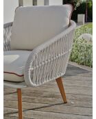 Salón de jardín bajo CUZCO de 5 plazas en aluminio, imitación madera y cuerda tejida marrón y blanca