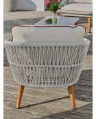 Salón de jardín bajo CUZCO de 5 plazas en aluminio, imitación madera y cuerda tejida marrón y blanca