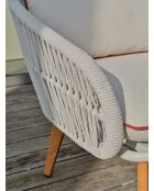 Salón de jardín bajo CUZCO de 5 plazas en aluminio, imitación madera y cuerda tejida marrón y blanca