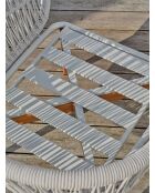 Salón de jardín bajo CUZCO de 5 plazas en aluminio, imitación madera y cuerda tejida marrón y blanca