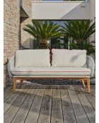 Salón de jardín bajo CUZCO de 5 plazas en aluminio, imitación madera y cuerda tejida marrón y blanca