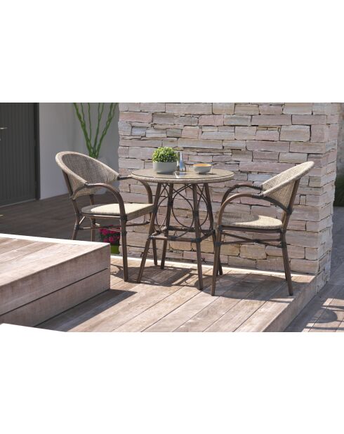 USHUAIA Stapelbarer Gartensessel aus beigem Textilene und braunem Aluminium - 103x62x100cm