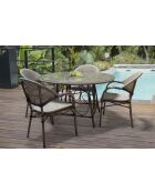 USHUAIA Stapelbarer Gartensessel aus beigem Textilene und braunem Aluminium - 103x62x100cm