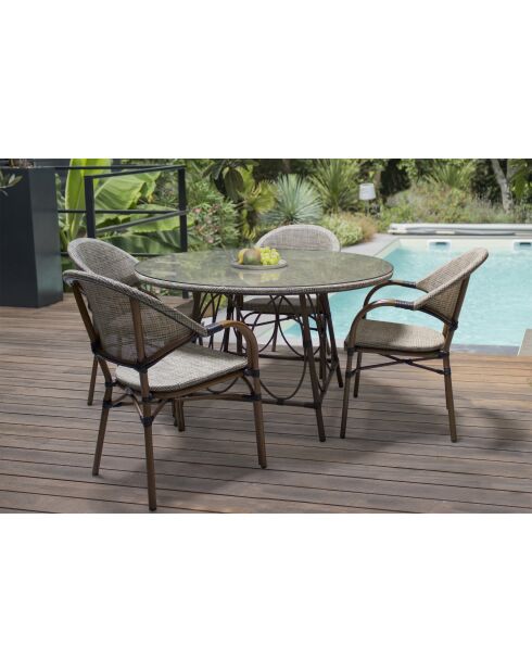 USHUAIA Stapelbarer Gartensessel aus beigem Textilene und braunem Aluminium - 103x62x100cm