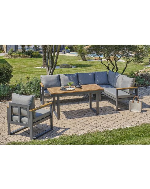 YONAHA 7-zits tuinset in aluminium en acaciagrijs antraciet