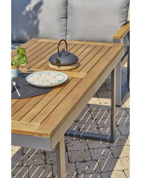 YONAHA 7-zits tuinset in aluminium en acaciagrijs antraciet