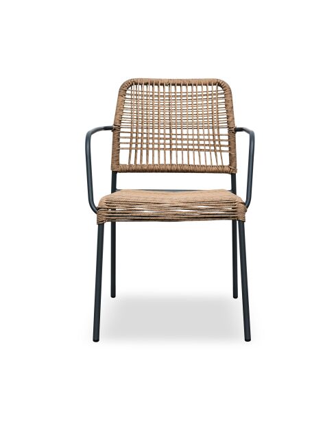 Fauteuil de jardin empilable MARCEAU en corde et acier gris anthracite et marron