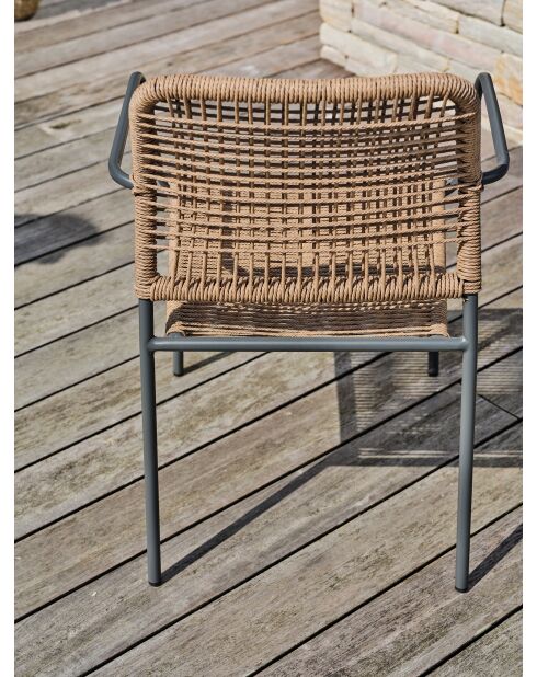 Fauteuil de jardin empilable MARCEAU en corde et acier gris anthracite et marron