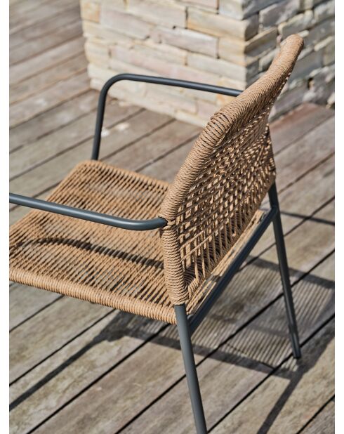 Fauteuil de jardin empilable MARCEAU en corde et acier gris anthracite et marron