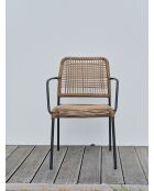 Sillón de jardín apilable MARCEAU de cuerda y acero, gris antracita y marrón