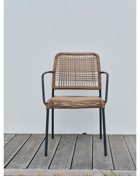Fauteuil de jardin empilable MARCEAU en corde et acier gris anthracite et marron