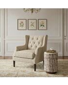 Tavolino con tessuto con motivo a mosaico, piano in marmo marrone Manara - 30x30x45 cm