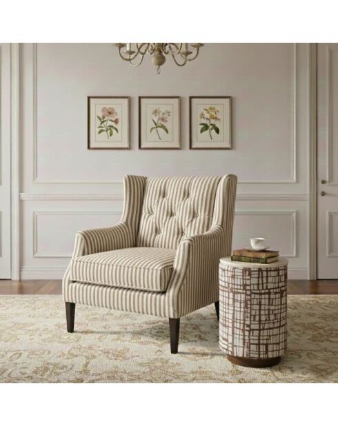 Tavolino con tessuto con motivo a mosaico, piano in marmo marrone Manara - 30x30x45 cm