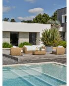 Salotto da giardino basso a 5 posti RAMATUELLE in alluminio e resina intrecciata marrone e bianca