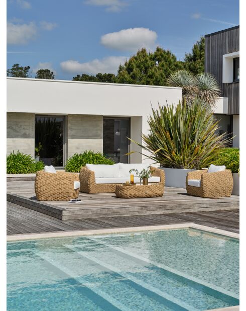 Salotto da giardino basso a 5 posti RAMATUELLE in alluminio e resina intrecciata marrone e bianca