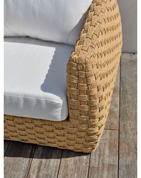 Salotto da giardino basso a 5 posti RAMATUELLE in alluminio e resina intrecciata marrone e bianca