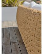 Salotto da giardino basso a 5 posti RAMATUELLE in alluminio e resina intrecciata marrone e bianca