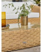 Salotto da giardino basso a 5 posti RAMATUELLE in alluminio e resina intrecciata marrone e bianca