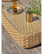 Salotto da giardino basso a 5 posti RAMATUELLE in alluminio e resina intrecciata marrone e bianca