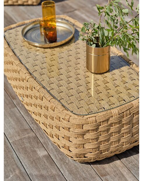 Salotto da giardino basso a 5 posti RAMATUELLE in alluminio e resina intrecciata marrone e bianca