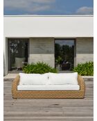 Salotto da giardino basso a 5 posti RAMATUELLE in alluminio e resina intrecciata marrone e bianca