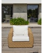 Salotto da giardino basso a 5 posti RAMATUELLE in alluminio e resina intrecciata marrone e bianca