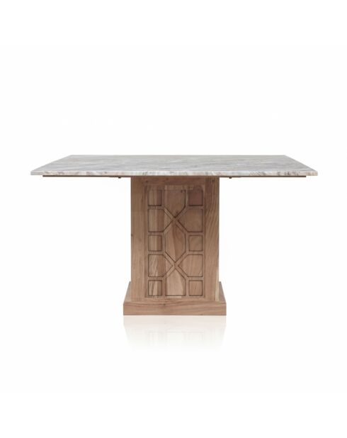 Quadratischer Esstisch mit beiger Marmorplatte aus Akazienholz Punjab-II - 130x130x76 cm