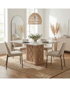 Quadratischer Esstisch mit beiger Marmorplatte aus Akazienholz Punjab-II - 130x130x76 cm