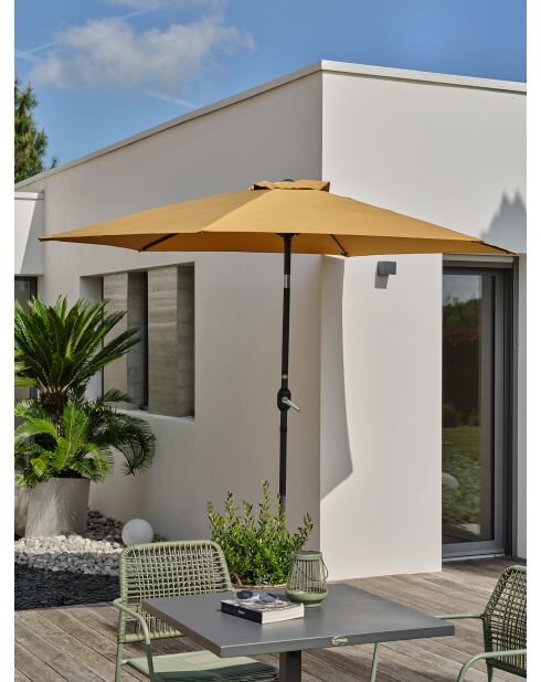 MARBELLA Regenschirm mit Kurbel aus anthrazitgrauem und senfgelbem Aluminium - 138x14x14cm