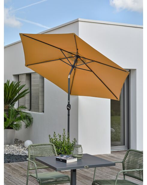 MARBELLA Regenschirm mit Kurbel aus anthrazitgrauem und senfgelbem Aluminium - 138x14x14cm