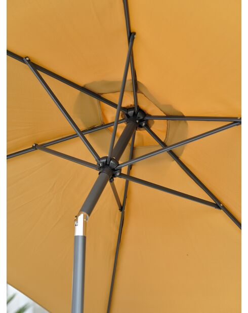 MARBELLA Regenschirm mit Kurbel aus anthrazitgrauem und senfgelbem Aluminium - 138x14x14cm