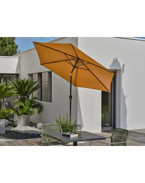 MARBELLA Regenschirm mit Kurbel aus anthrazitgrauem und senfgelbem Aluminium - 138x14x14cm