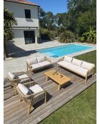 Salón de jardín bajo SERENA de 7 plazas en madera de acacia marrón y gris