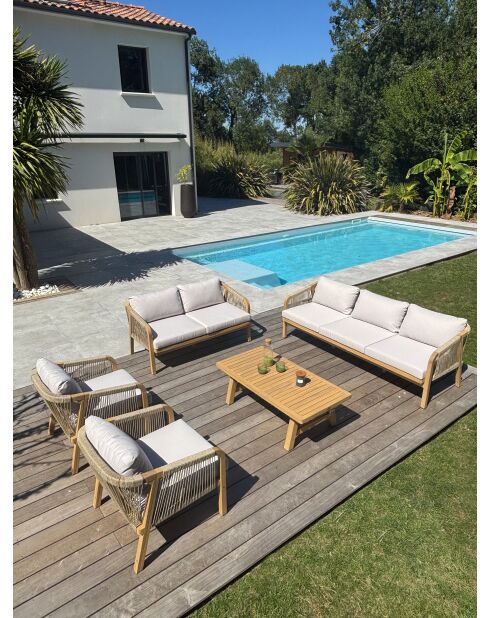 SERENA Niedrige Gartenlounge für 7 Personen aus braunem und grauem Akazienholz