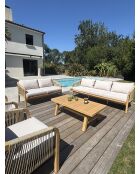 Salón de jardín bajo SERENA de 7 plazas en madera de acacia marrón y gris