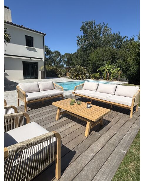 SERENA Niedrige Gartenlounge für 7 Personen aus braunem und grauem Akazienholz